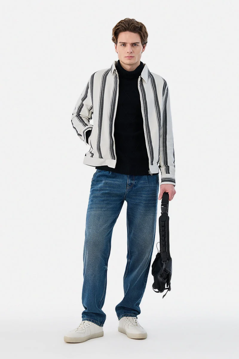 سنيتش Regular Fit Stripes Zipper Jacket